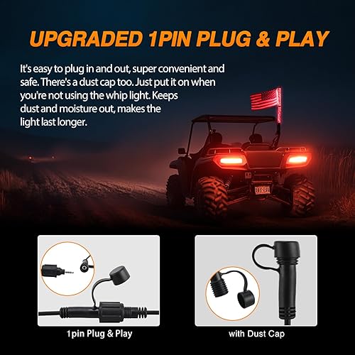 Vista 31 de Nilight - 2 luces de látigo RGB LED de 2 pies, con luz adicional de parada, direccional y reversa, control remoto y aplicación, patrones