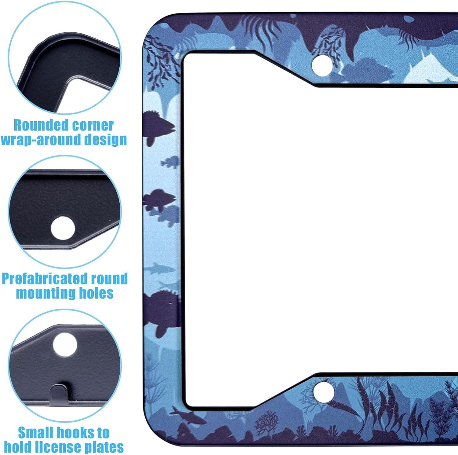 Fish License Plate Frame Cover Universal US Car Plate Holder Tag Accessories Decor for Women Man 2 Pack with Screw 12.3 x 6.3 Inch - Image 2