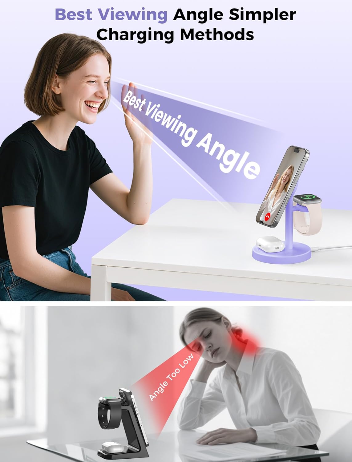 2026 3 in 1 Wireless Charging Station Compatible with MagSafe, 15W Fast Magnetic Mag-Safe Charger Stand for Apple iPhone 17 16 15 14 13 12 Series iWatch AirPods Pro 4 3 2, Purple