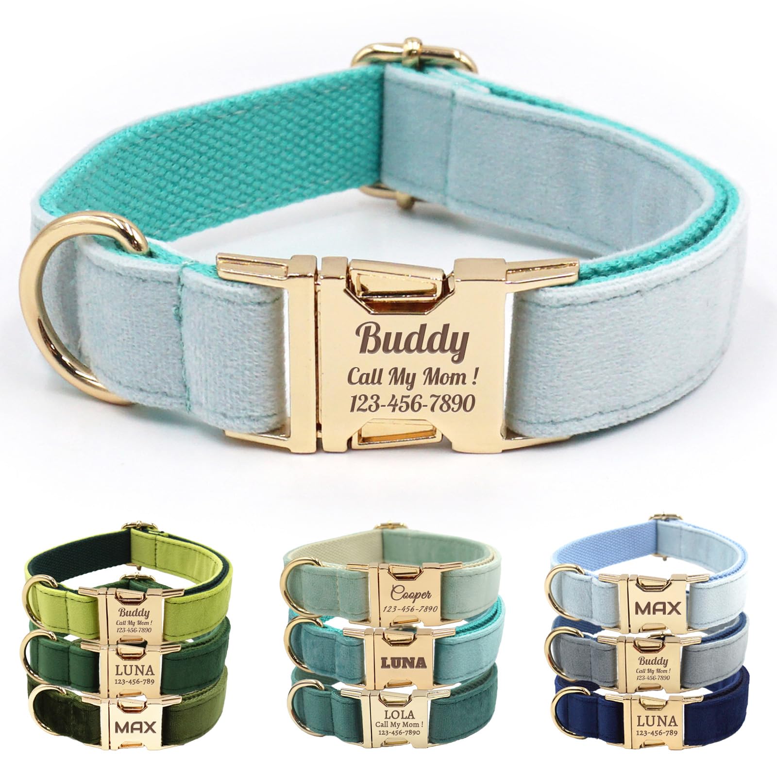 Collier chien personnalisable de luxe en velours avec bouclerie en métal