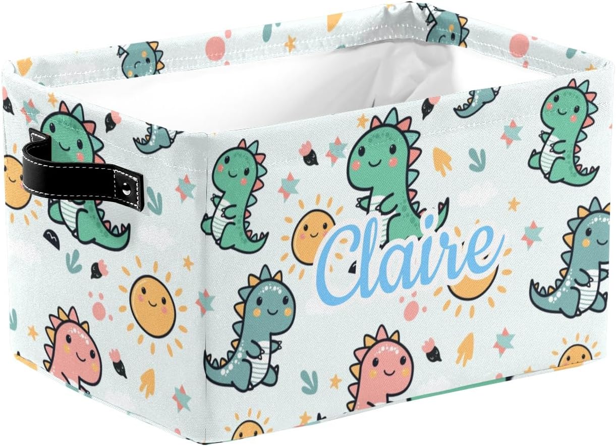Cute Dinosaur Personalized Toy Box for Boys Girls with Name Foldable Custom Kids Toy Storage Basket Bin Waterproof Shelf Closet Nursery Personalized Basket Customized Gift