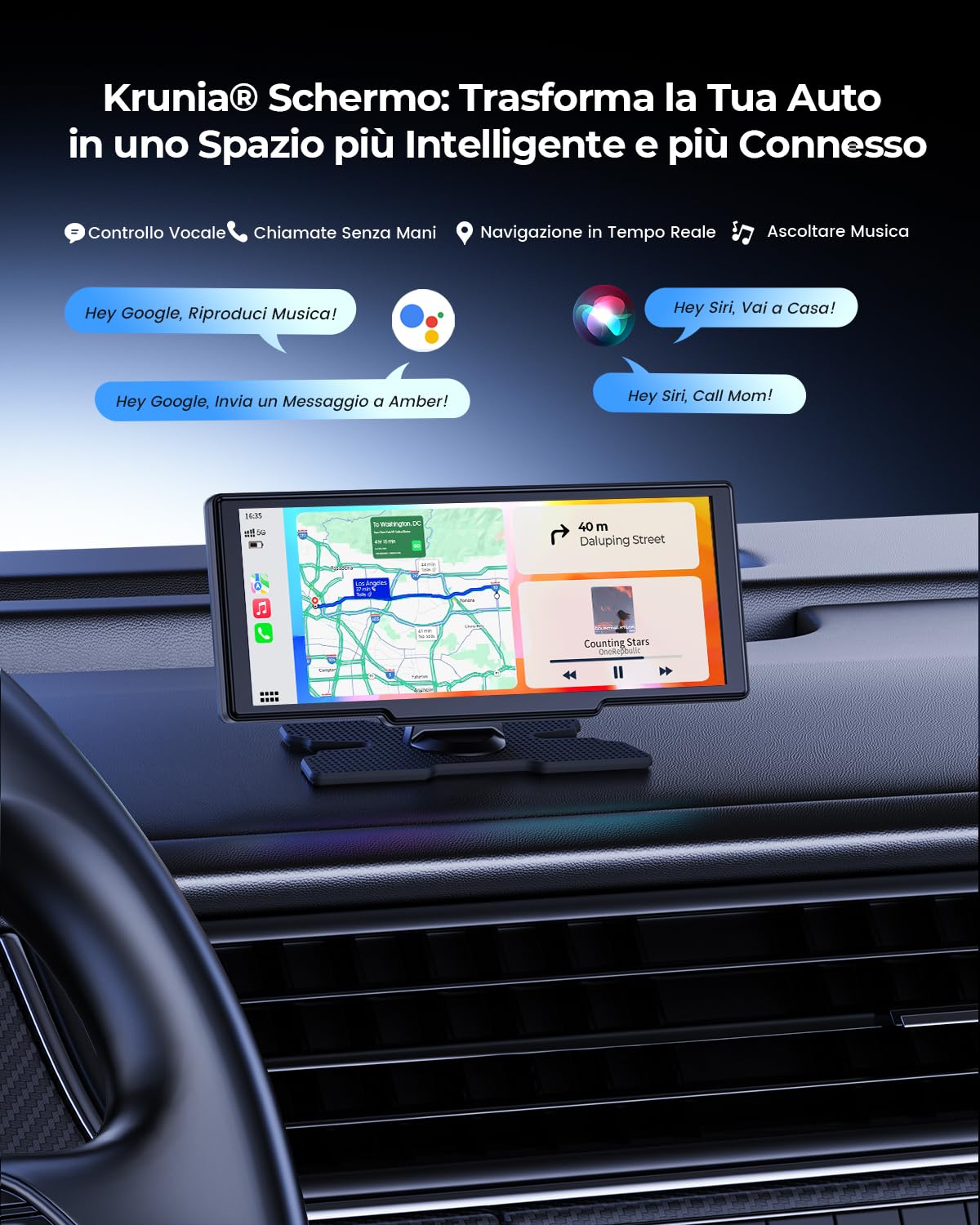 Schermo Portatile Wireless da 8，1" Car Play per Apple CarPlay & Android Auto, Aggiornamenti OTA, Telecamera di Retromarcia, Mirror Link, Bluetooth 5.0, Controllo Vocale, Navigazione GPS, FM