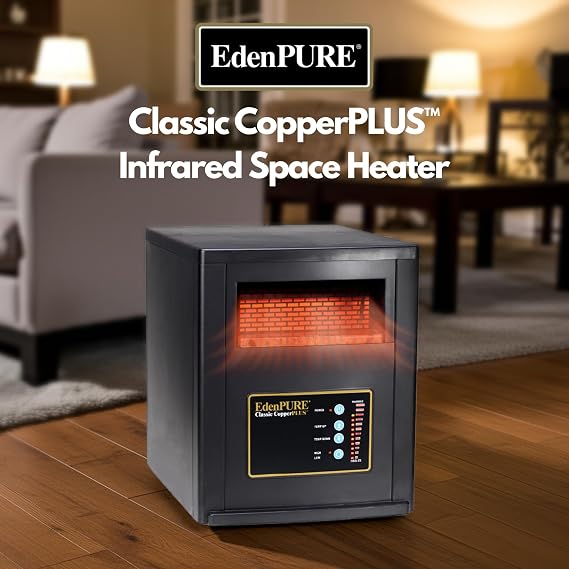 EdenPURE Classic CopperPLUS Infrared Heater 1500 W Energy-Efficient Zone Heater for Large Rooms up to 1000 sq ft Quiet Operation, Cool-Touch Safety, Portable Comfort for Home, Bedroom or Office