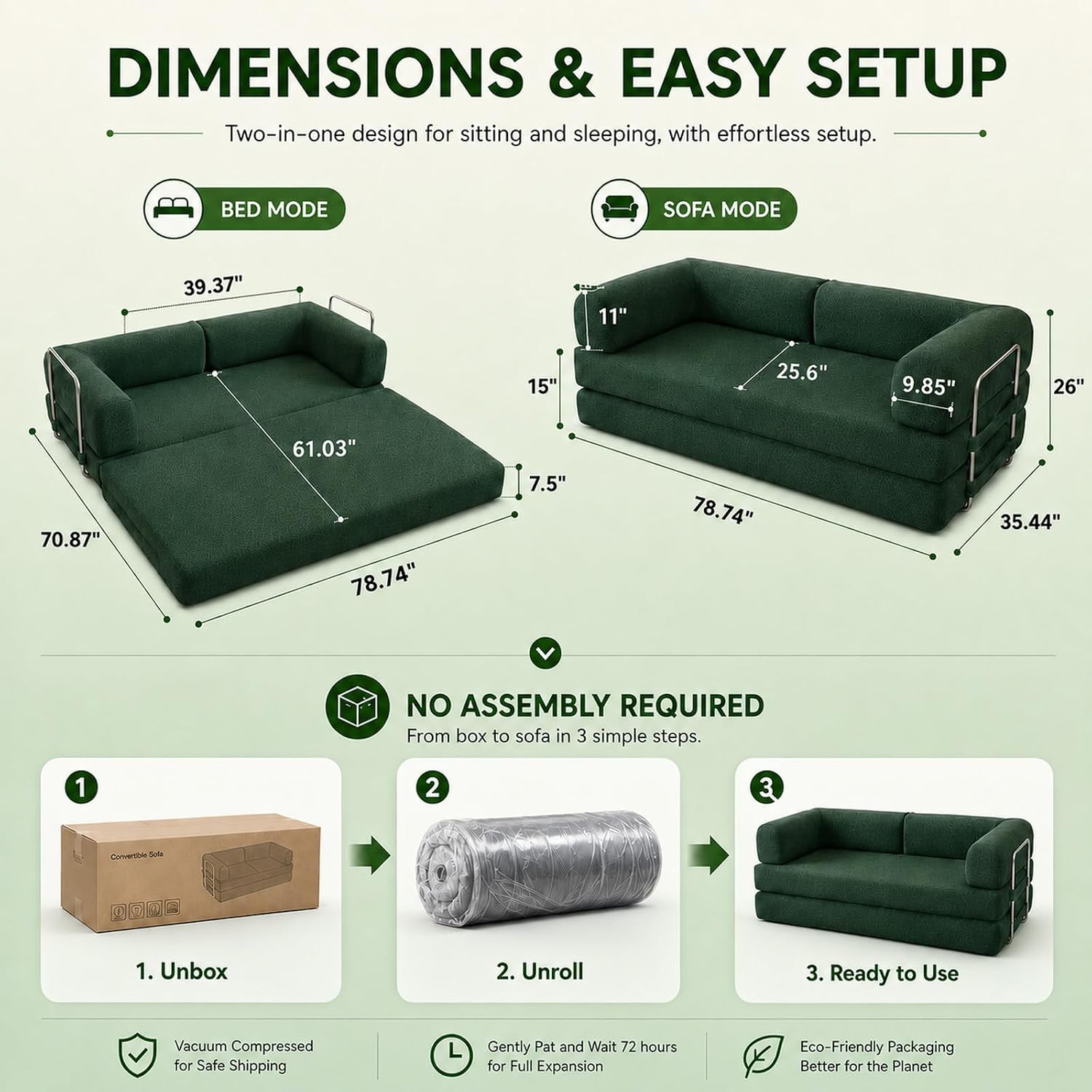 WHGBJA 79" 5 in 1 Convertible Sofa Bed Couch, Modular Sectional, Loveseat image 2