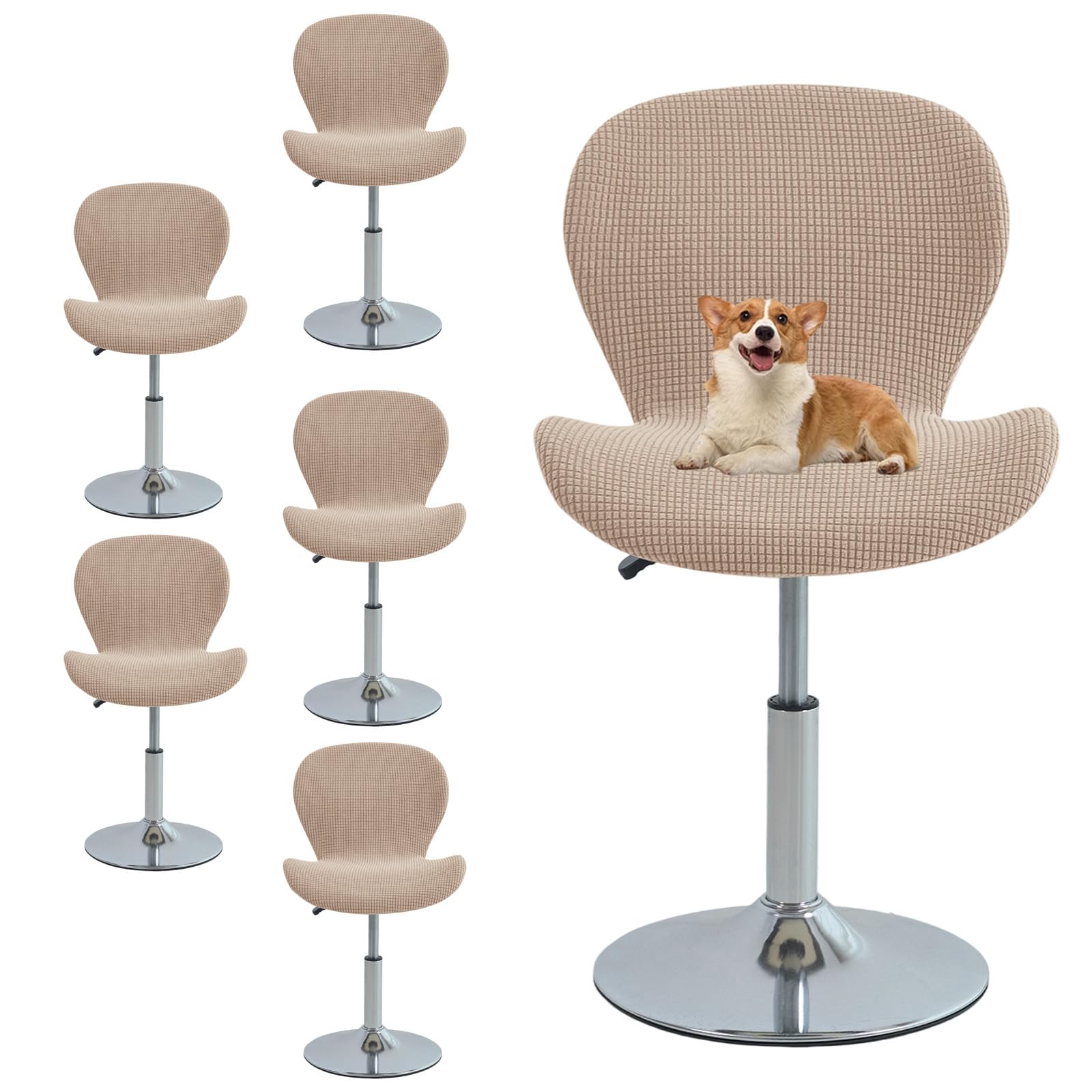 GUYIRT Curved Back Bar Stool Chair Covers, Stretch Fit (khaki,set of 6)