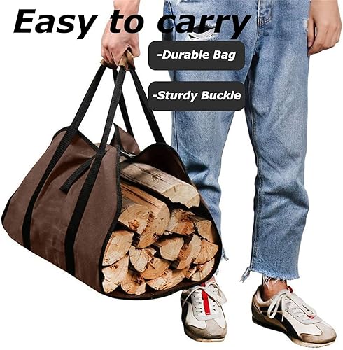 Miniatura 16 de Lckaey Bolsa de transporte de leña con asas Soporte de madera de lona para chimenea Camping estufa Tote Accesorios al aire libre 2PCS CH001-negro