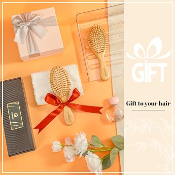 Bamboo Hair Brush for Hair Growth, Natural Bamboo Bristles Detangling Wooden Paddle Hairbrush for Massaging Scalp, for Women Men and Kids, for All Hair Types, with Ergonomic Handle