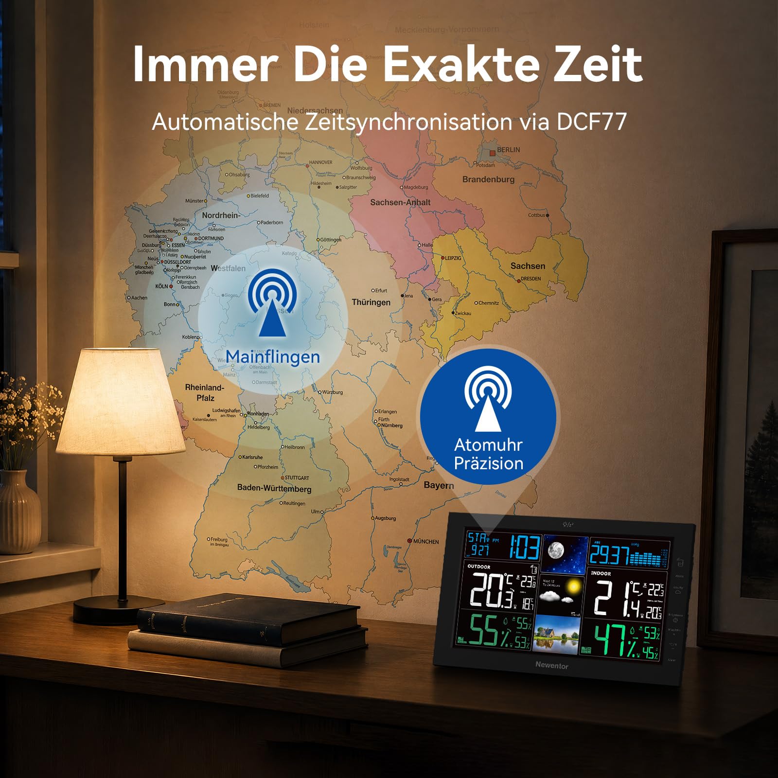 Newentor Wetterstation Funk mit Außensensor, Schwarz, 3*Außensensoren