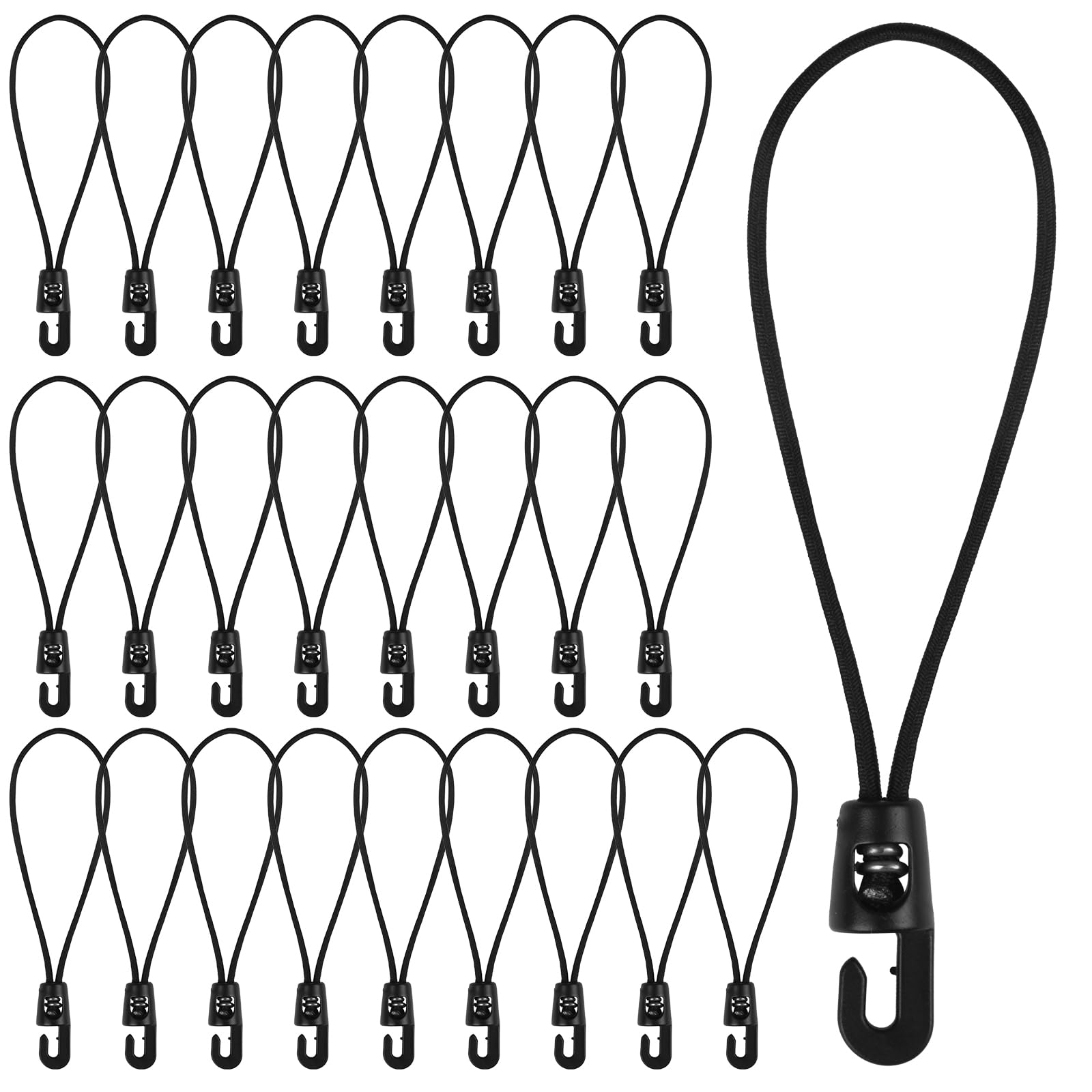 Adiwo 25PCS Bungee Cords with Hooks, 15cm Multi-Purpose Bungee Cords with Hooks, Tarpaulin Hooks for Camping Tarpaulins Tents