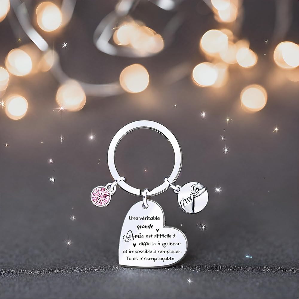 Porte-Clés Amitié En Acier Inoxydable - Cadeau Meilleure Amie, Anniversaire, Noël | Pendentif 3cm Argenté