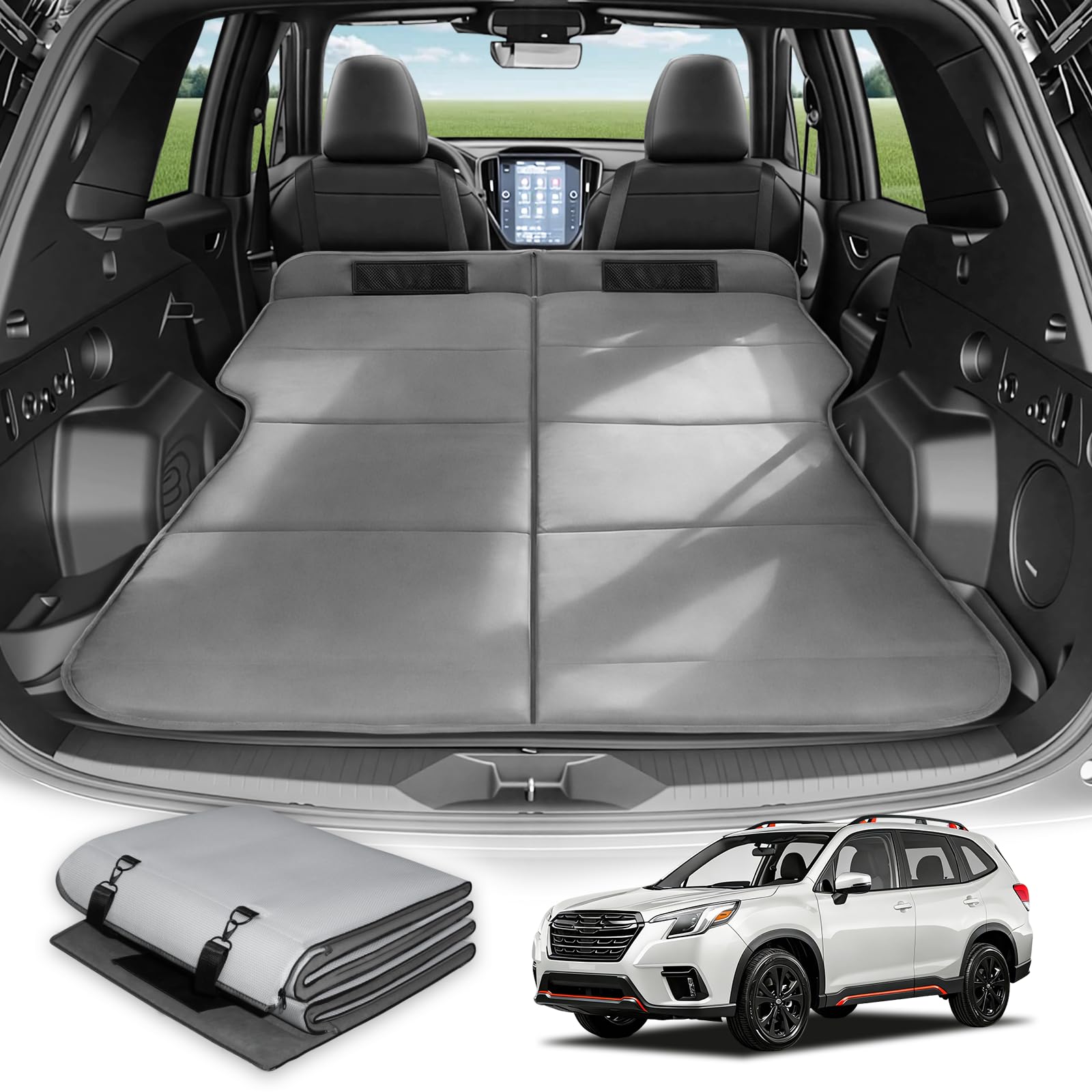 SUV Trunk Car Bed for Subaru Forester, Foldable Non-Inflatable Soft Foam Mattress, Thick Foam Camping Sleeping Pad for SUV Cargo Area, Portable Car Camping Bed for Overlanding with Carry Bag, Gray