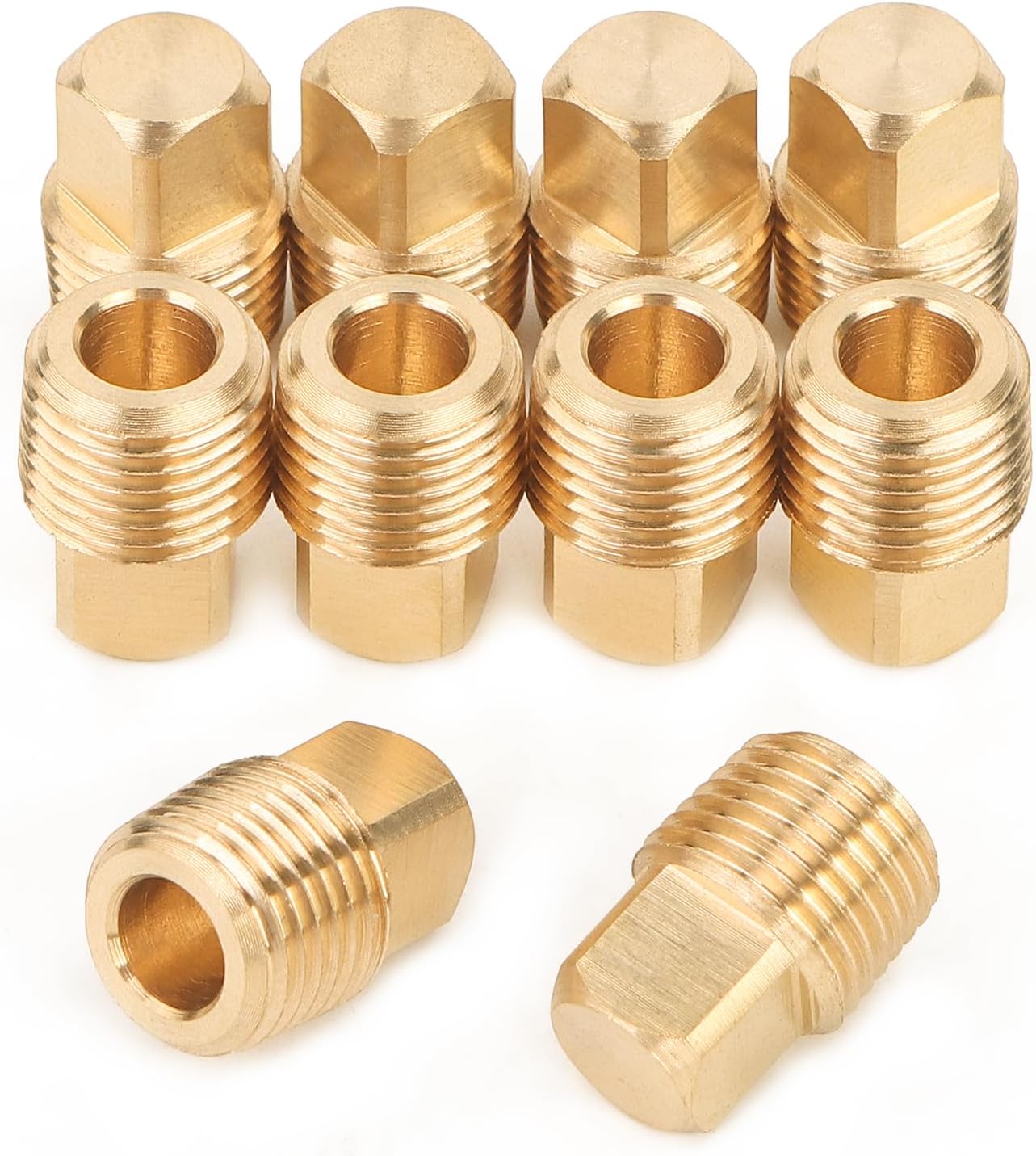 LTWFITTING Brass Pipe Square Head Plug Fittings 1/8 Inch Male NPT Air Fuel Water Boat(Pack of 10)