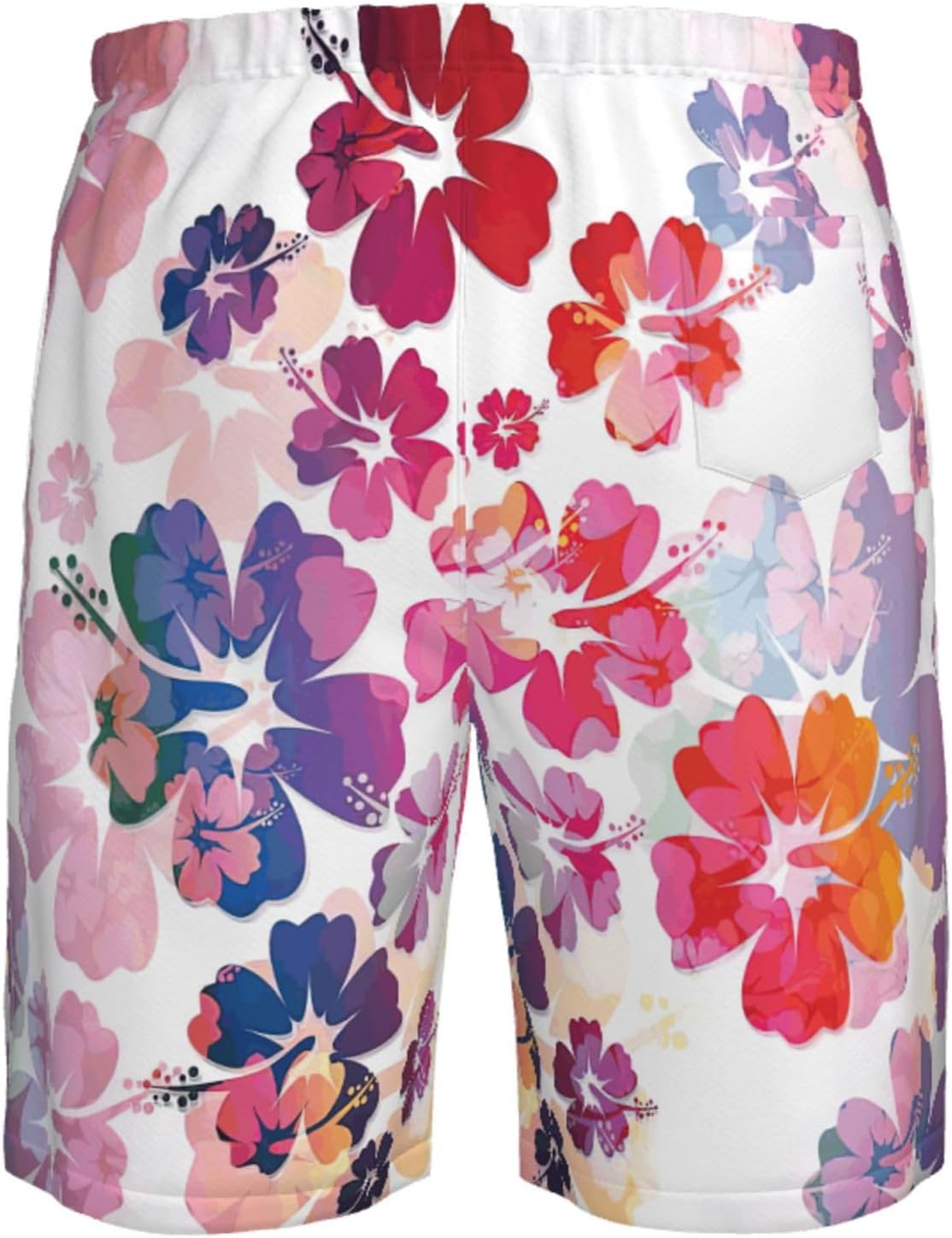 Hawaiian Flower Print Print Mens Casual Shorts Drawstring Summer Beach Stretch Shorts Novelty Swimtrunks