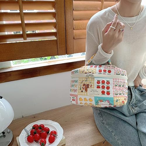 Miniatura 8 de Bolsa de cosméticos de viaje, bolsa de maquillaje de algodón, bolsa de aseo acolchada con hermoso patrón floral, bolsa de cosméticos de gran