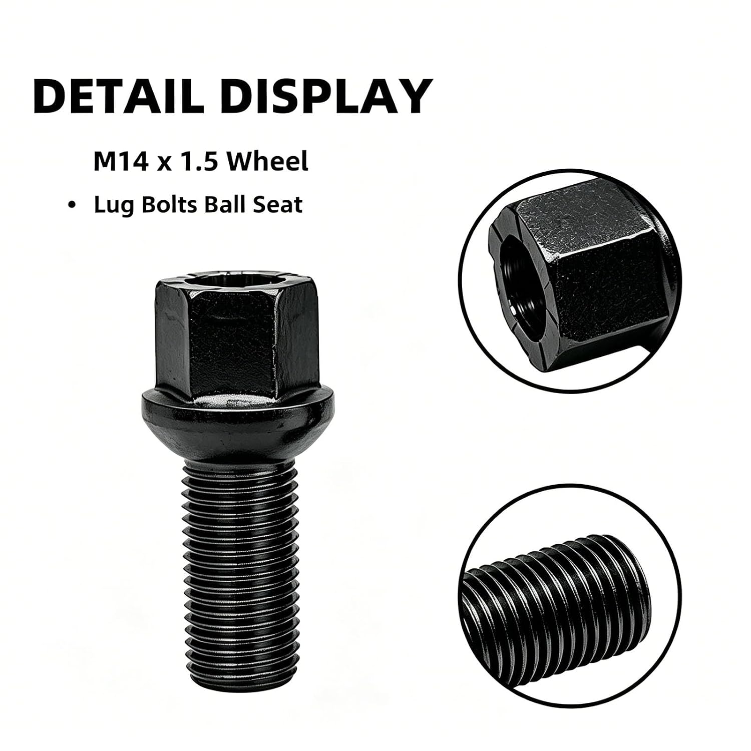5Pcs WHT002437 Wheel Lug Nut Bolts M14x1.5 8D0601139D Wheel Lug Bolt | Replacement for VW Golf Jetta Passat Beetle CC for Audi A3 A4 A5 A6 A7 Quattro A8- Front or Rear Side (Black)