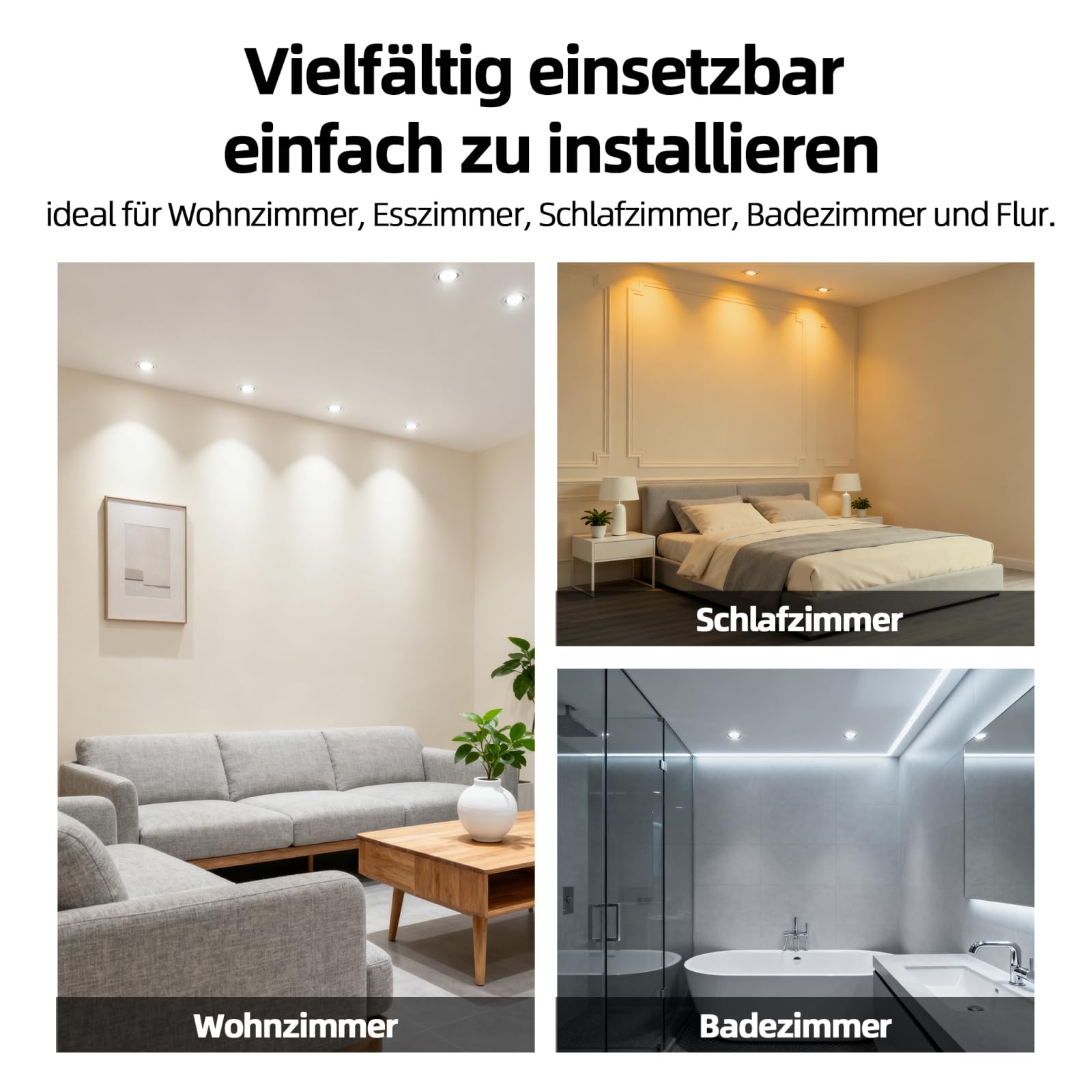 LED Einbaustrahler 230V Schwenkbar, 3W LED Spots 450LM, Deckenspots Warmweiß 2700K Neutralweiß 4000K Kaltweiß 6000K, IP44 LED Spots Badezimmer & Deckenspots, Ø70–80mm Nicht Dimmbar 12er Set