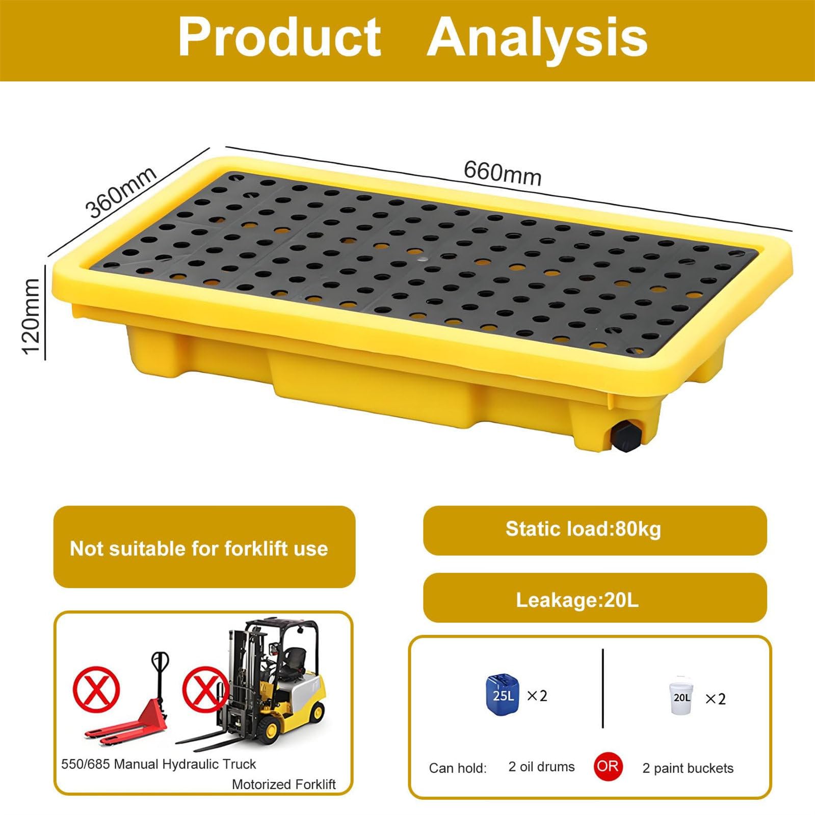 Pallet di contenimento di fuoriuscite, piattaforma modulare a prova di perdita per petrolio e tamburi chimici Base resistente per stoccaggio industriale