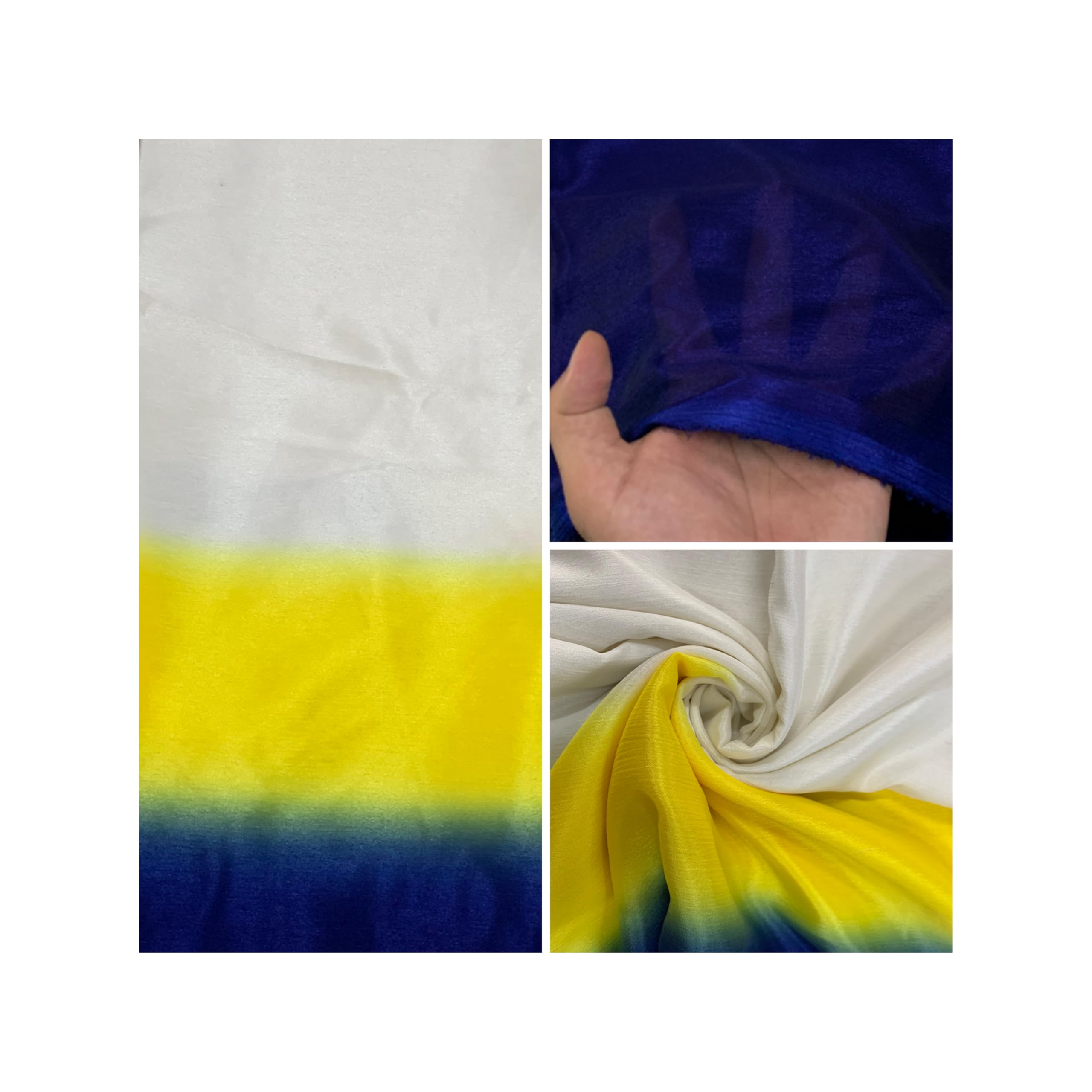 Double Shaded Chinon Fabric Material | Length:- 2/4/6 Meter & Width:- 44 Inch | Carve it to Make Kurti/Sari/Palazzo/Saree/sharara/Lehenga | Decoration Items (Yellow+Navy, 6 Meter)-image-1