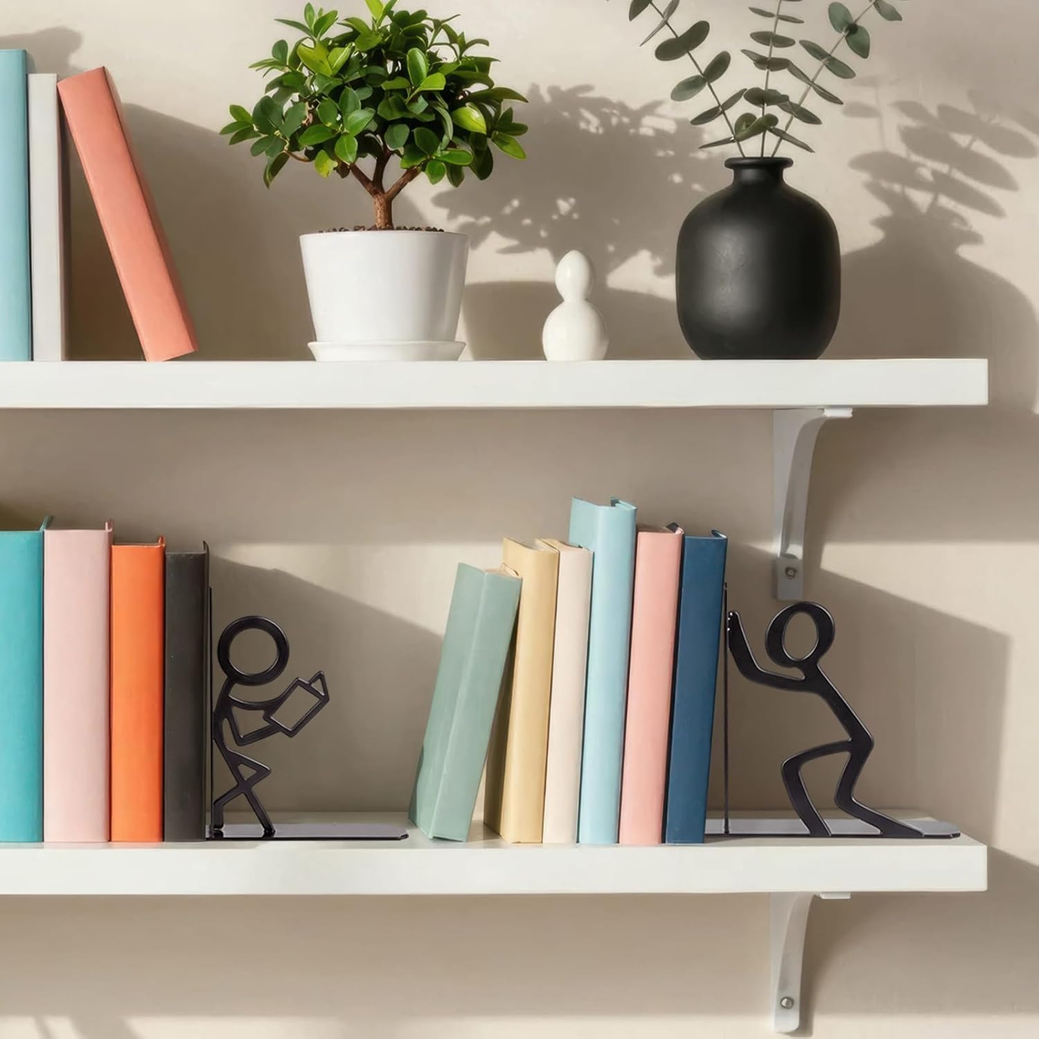 6 Pairs Metal Bookends Funny Decorative Bookends for Shelves