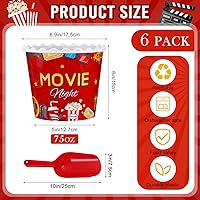 Vista 2 de Roshtia 6 recipientes de plástico para palomitas de maíz, cubos reutilizables, cajas de palomitas de maíz de 75 onzas, cuenco con cuchara