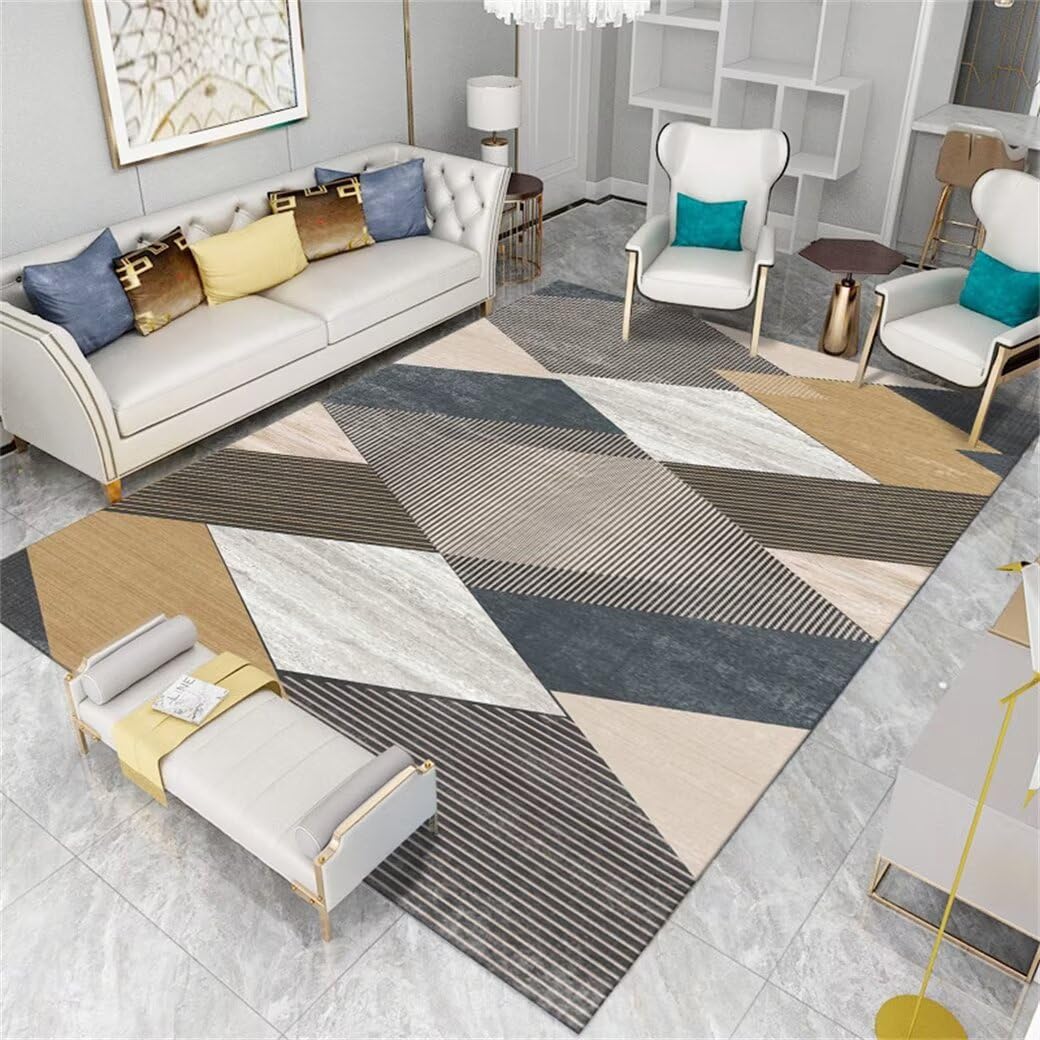 Tapis gamer sol 200x300CM à rayures géométriques modernes pour salon gris