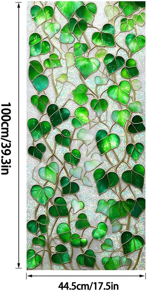 Stained Glass Window Film Privacy, Green Ivy Leaf Window Cling, Decorative Frosted Glass Window Privacy Film Suitable for Home Door and Window Decoration 17.5x38.3 inches
