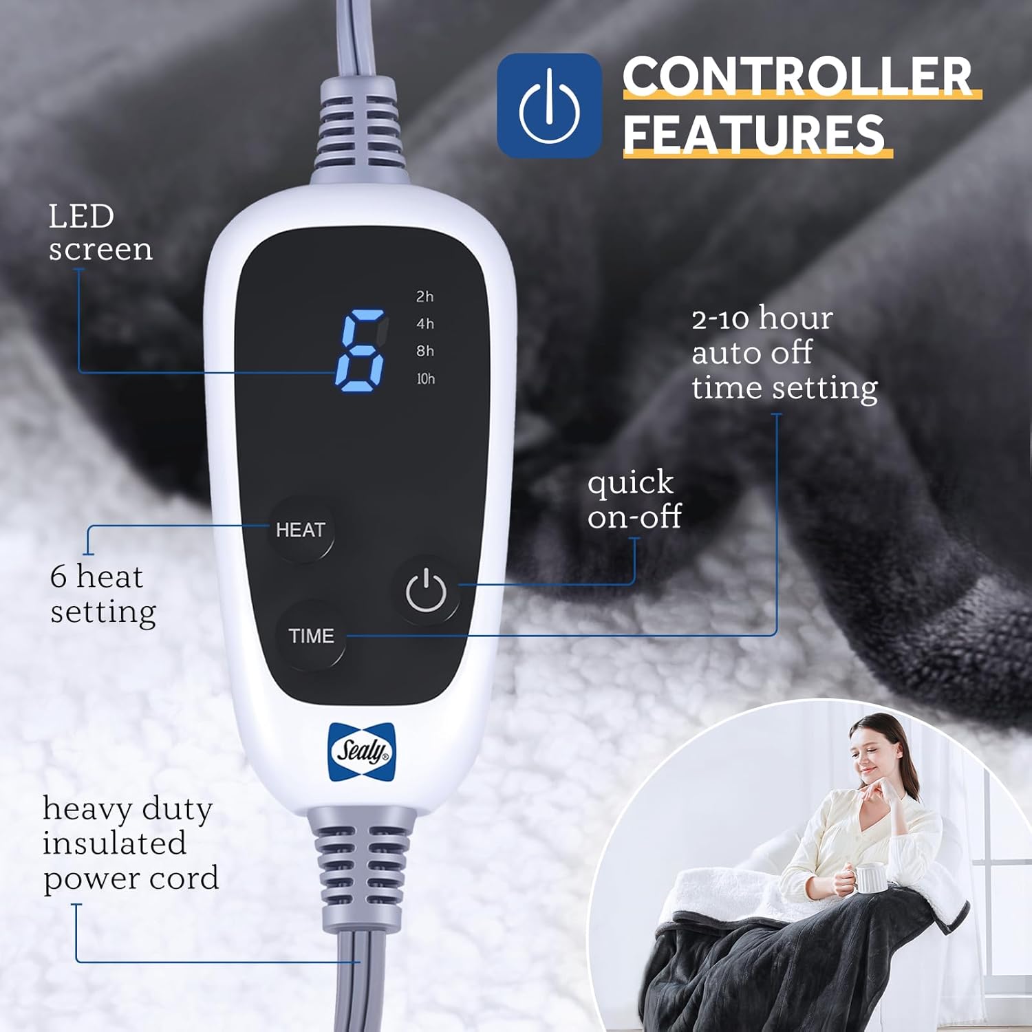 Sealy Heated ThrowVersus Cozy Relief... 6 ‌Levels, Foot Pocket, ​Auto ⁤Shut-off Tested