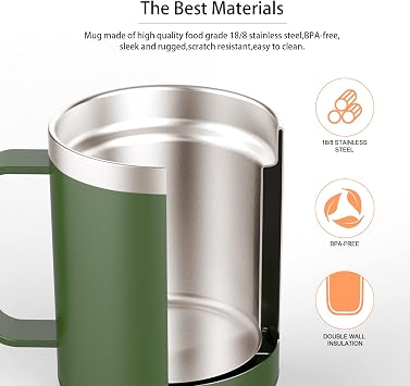 Self Heating Coffee Mug, USB Heating Mug with Sliding Lid, 131°F Coffee Warmer for Desk Home & Office (Green-12oz)