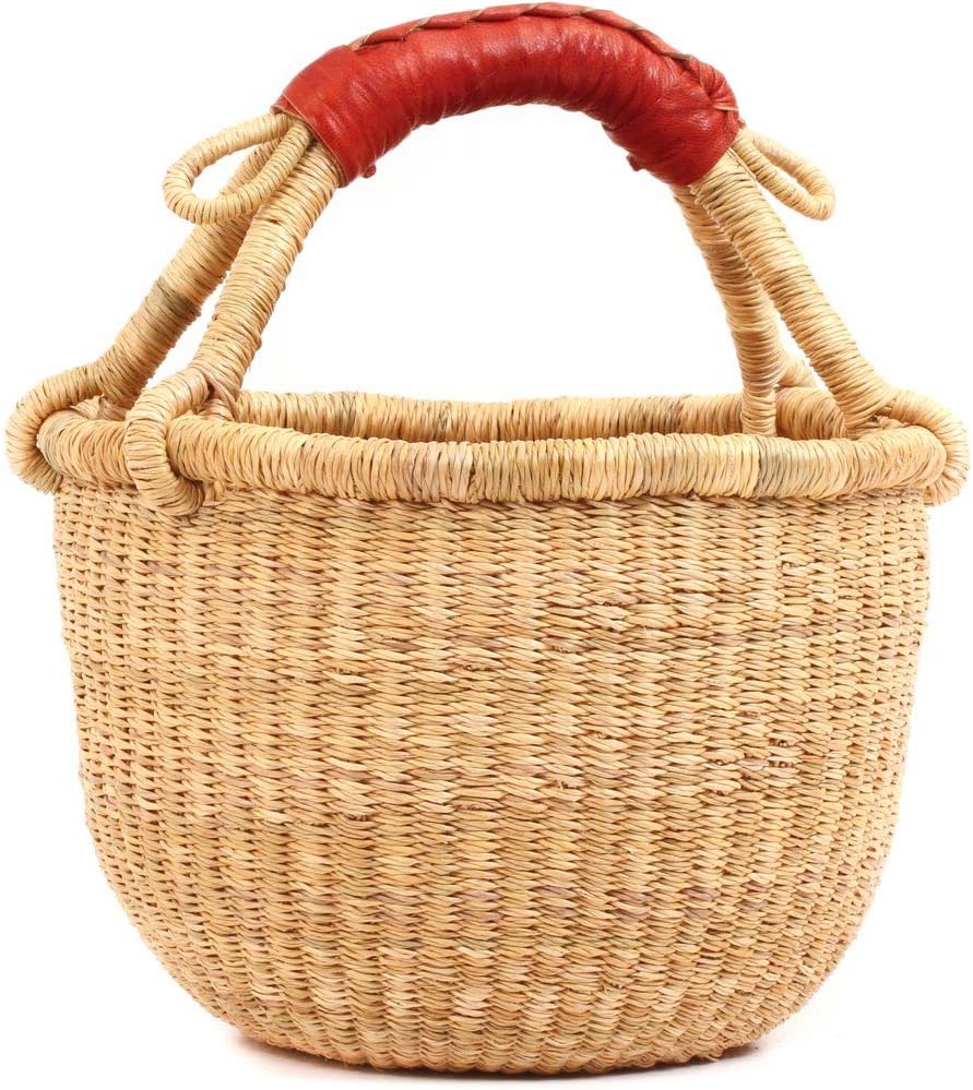 Fair Trade Ghana Bolga African Dye Free Mini Market Basket 9.5-10.5" Across, 20122L