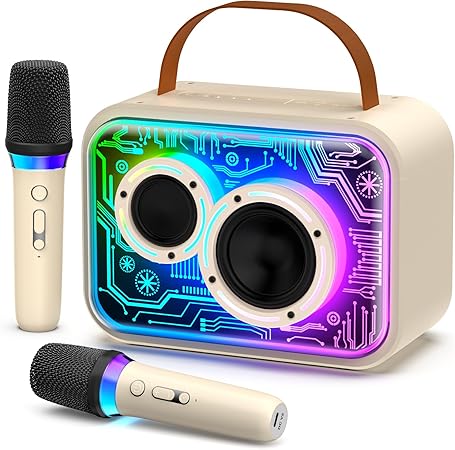 Karaoke Machine for Kids and Adults, Mini Portable Bluetooth 5.3 Karaoke Speaker with 2 Wireless Microphones, Popular Birthday Gifts for Girls Age 3-12+, Singing Machine with Party Lights
