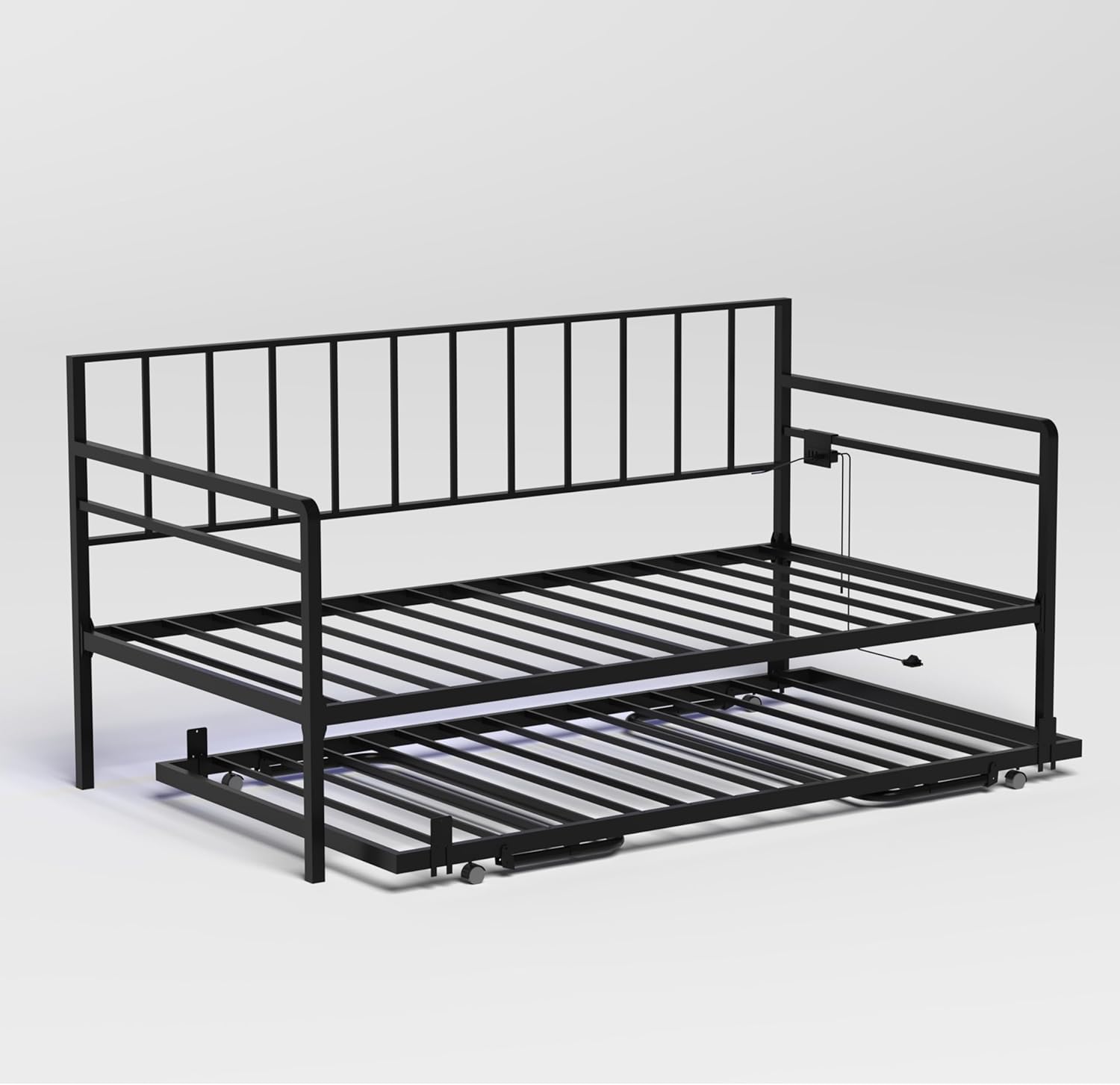 Ball & Cast Twin Size Daybed with Pop up Trundle,Height Adjustable Metal Day Bed Frame with RGB LED Lights & Charging Station,Extendable Trundle Bed,Twin to King Design, for Bedroom,Guest Room, Black