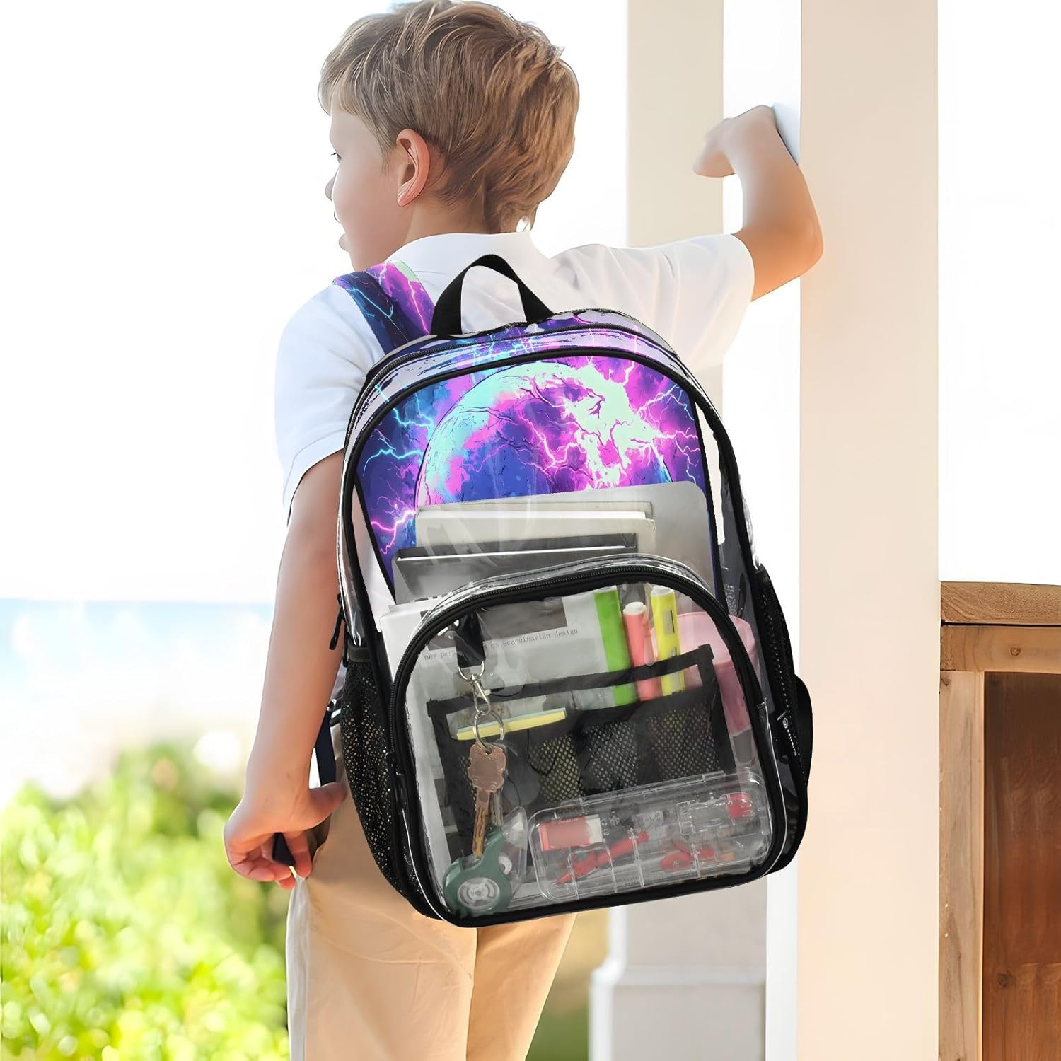 Fantasy Magic Sugar Skull Cloud Clear Backpack Heavy Duty See Through Transparent PVC BookBag for Kids Boy Girl Adult School Work