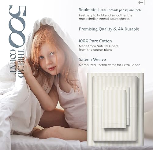 Miniatura 253 de Mayfair Linen Juego de sábanas de 100 % algodón a rayas, tamaño individual, sábanas de damasco de 500 hilos, tamaño individual, juego de 3 piezas