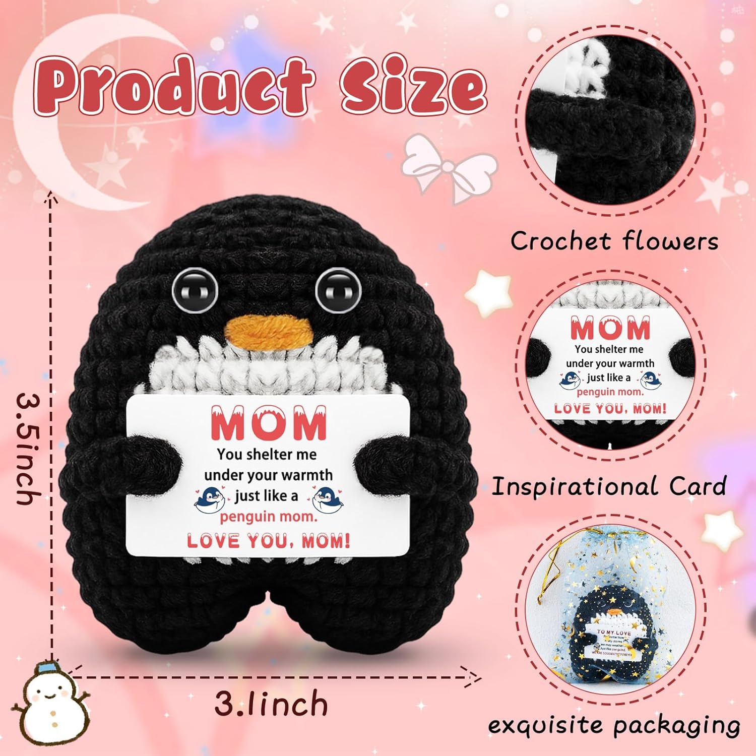 Mom Day Gifts for Mama from Daughter Son,Handmade Crochet Emotional Penguin Mom Gifts for Mama Mother in Law Bonus Step Mothers, I Love You Mum Mother’s Day Decor - Image 5