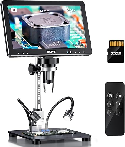 Hayve DM12 Microscopio digital HDMI de 10.1 pulgadas, microscopio de monedas 2000X con pantalla IPS, microscopios de soldadura de 20 MP para