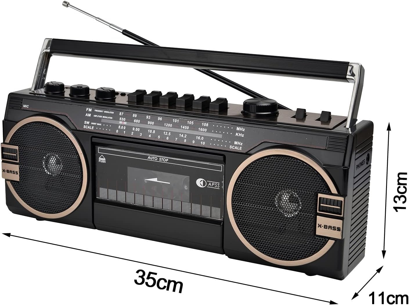 Lettore di Cassette Bluetooth, CD, Boombox, Radio Portatile con Altoparlante Stereo retrò, Riproduzione di Musica Tramite USB/Scheda TF e registratore, Stile Classico Anni '80.