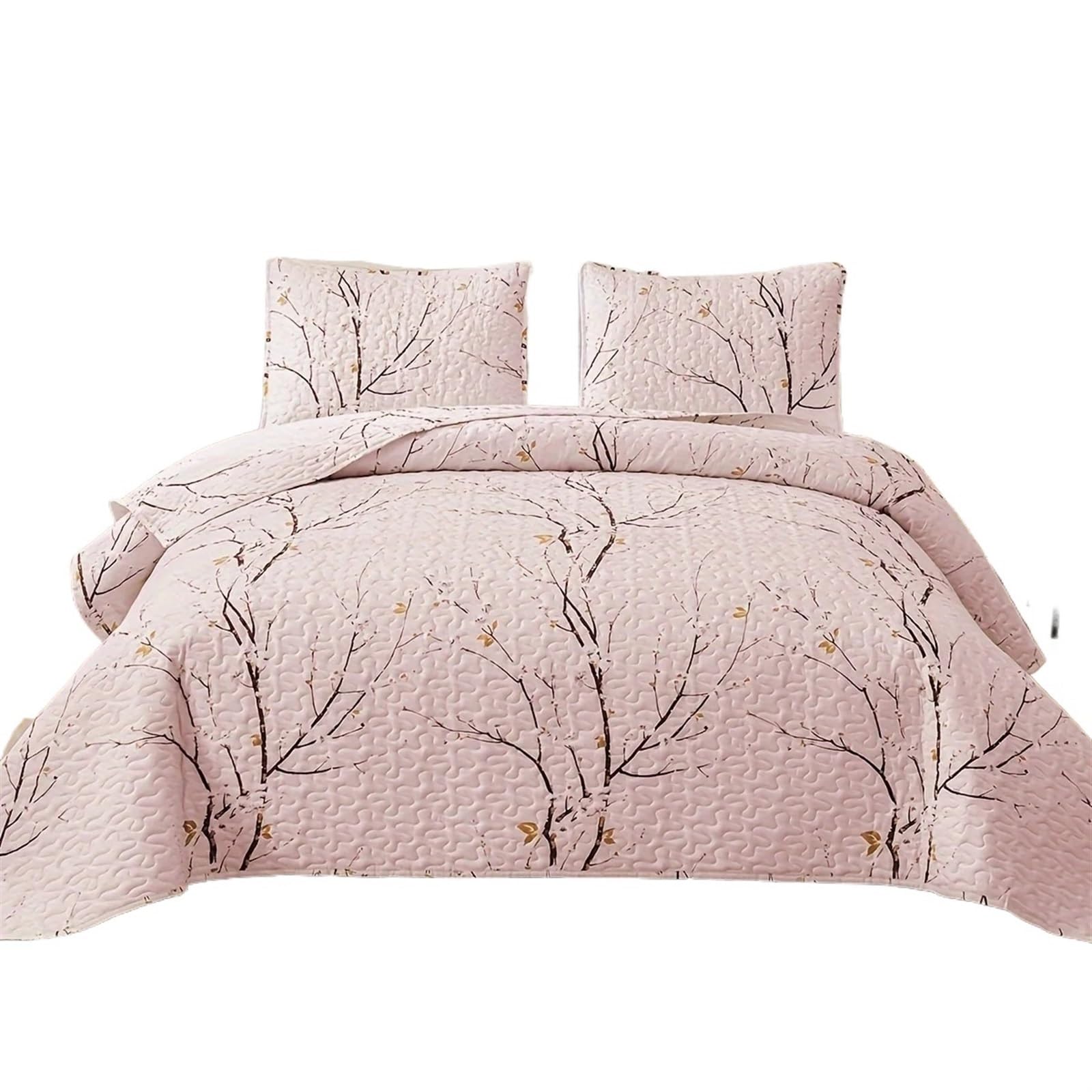 Jupe de lit matelassé thermique et antidérapante rose floral 3 pièces 168x229