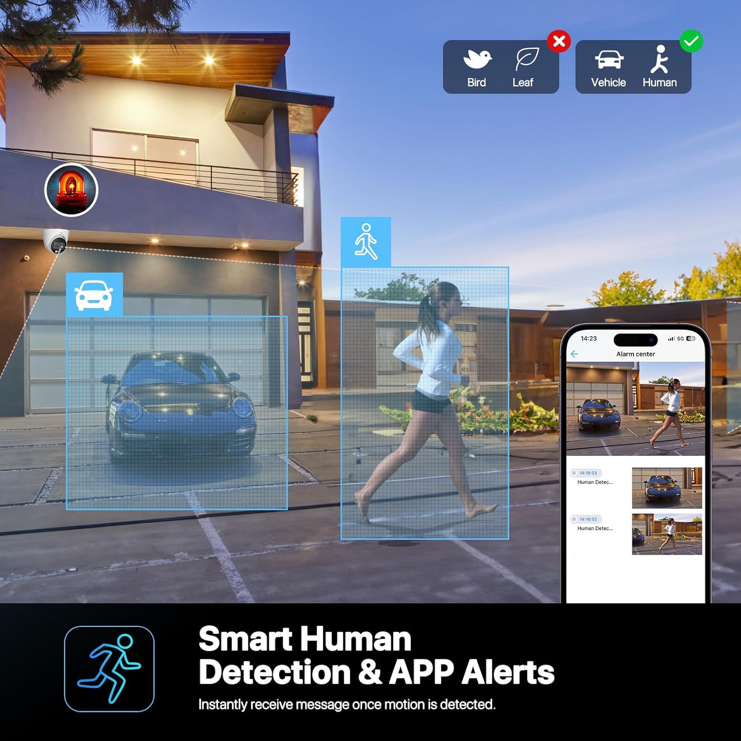 Cámara de seguridad IP POE de 5 MP con detección de humanos/vehículos IA, IP67 resistente a la intemperie, visión nocturna inteligente de doble luz, cámara domo para interiores y exteriores