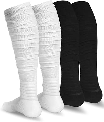 Finerview Scrunch Football Socks 2 Pairs, Extra Long Padded Sports Socks for Men & Women