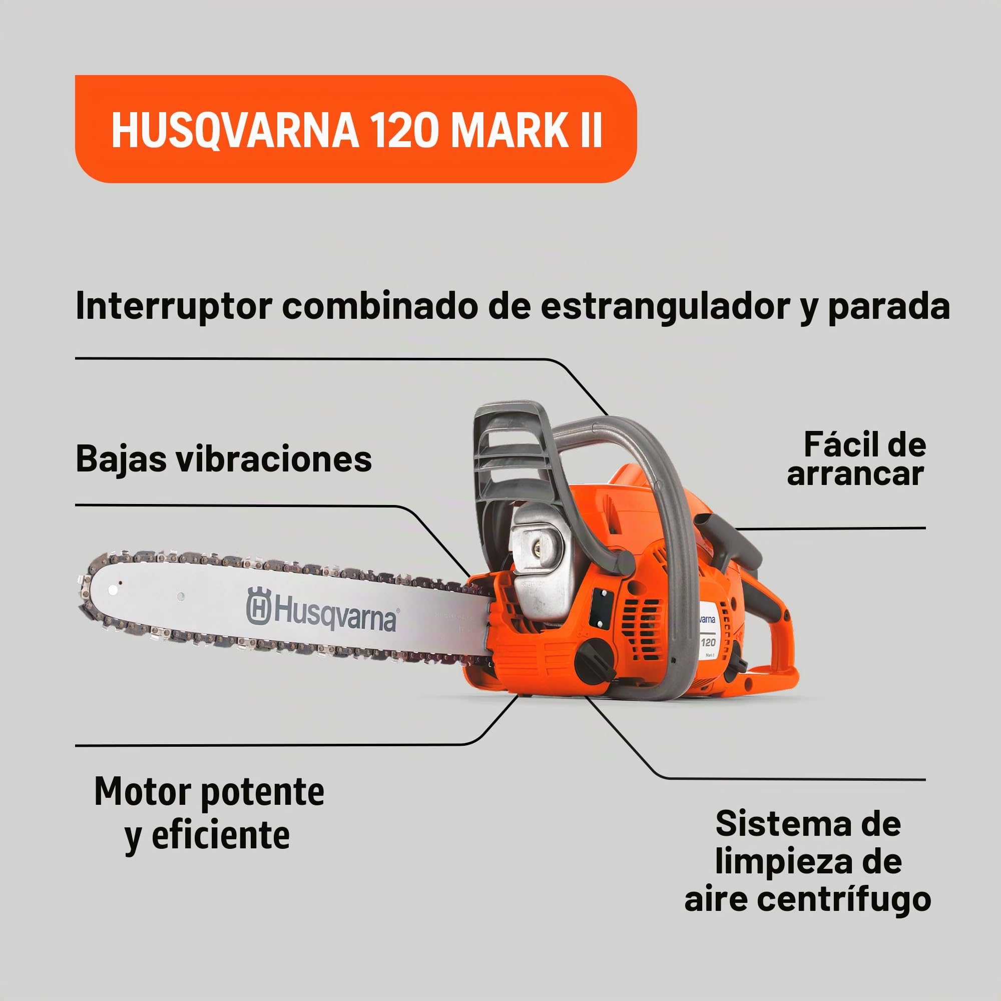 Husqvarna Motosierra de gasolina 120 II de 14 pulgadas, 38,2 cc