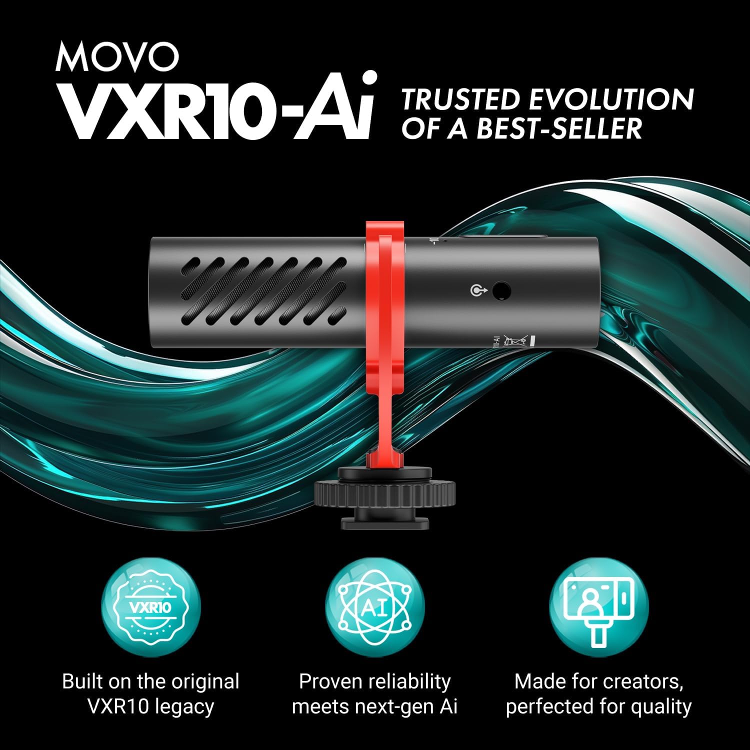 Movo VXR10-AI Shotgun Microphone with AI Noise Cancellation - Camera Microphone for DSLR, Smartphone & Computer - Supercardioid On-Camera Mic with 3.5mm & USB-C Cables