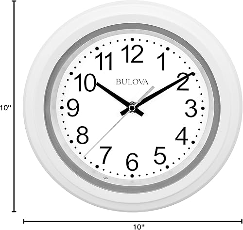 Miniatura 8 de Bulova C4865 Reloj de pared con esfera iluminada con visión nocturna, 10 pulgadas, color blanco