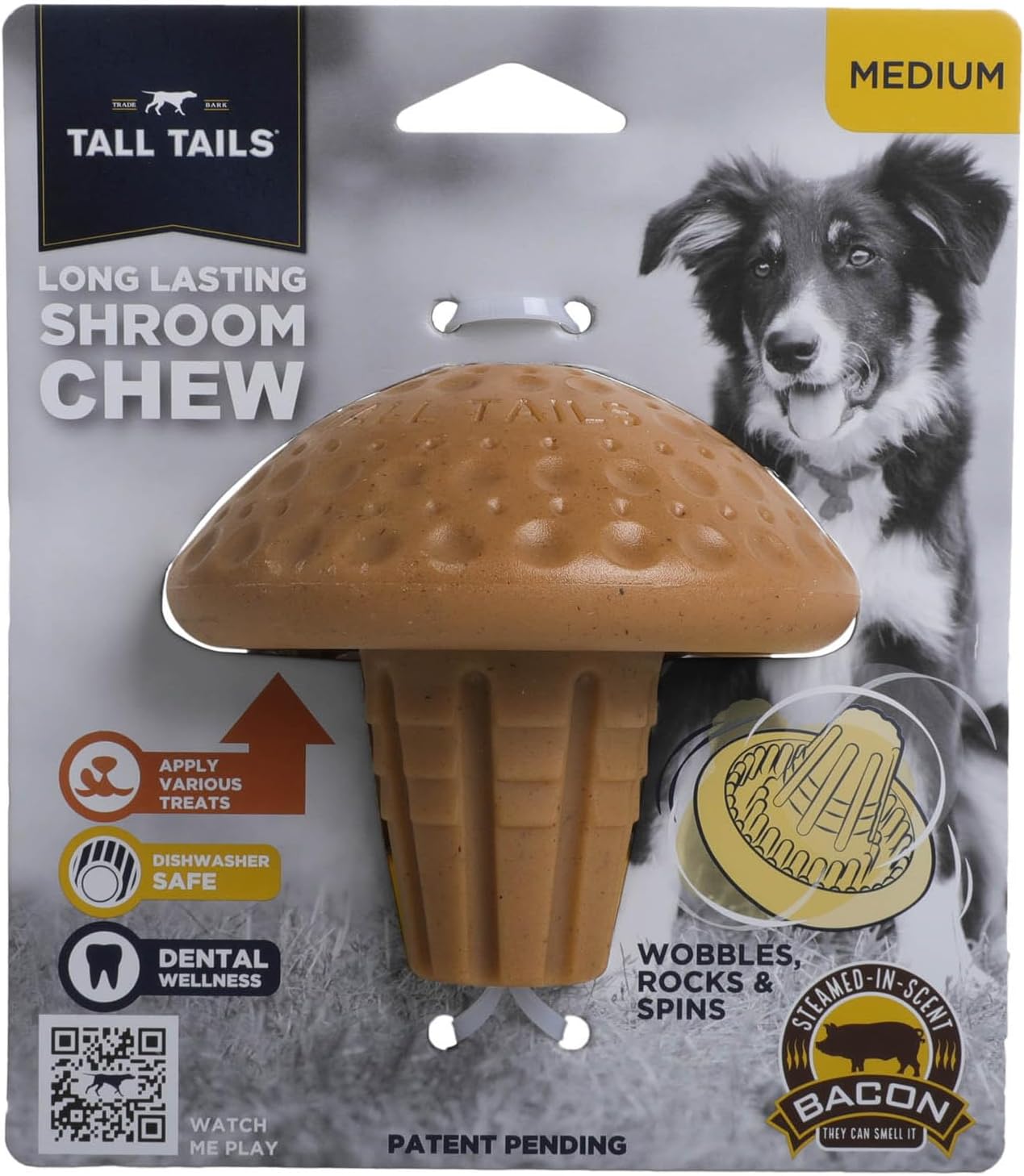 Tall Tails Bacon-Scented Shroom Chew Toy for Dogs - Wobbles, Rocks, and Spins for More Fun!