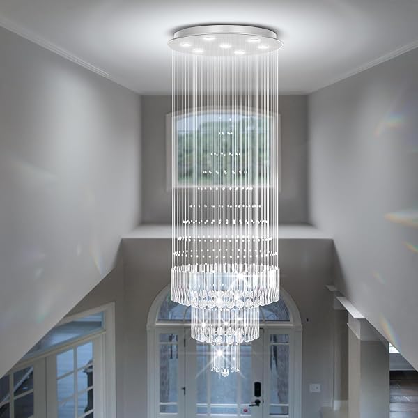 Flashing God High Ceiling Chandelier Crystal Raindrop Big Chandeliers Staircase Large Chandelier Empire Entrance Foyer H
