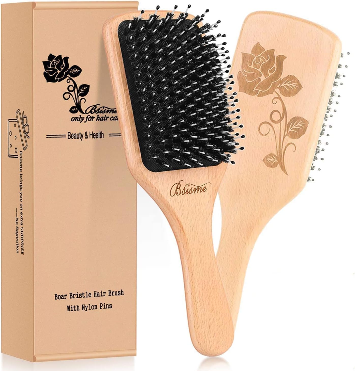 Bsisme Boar Bristles Hair Brush,Detangling Hairbrushes for Long Short