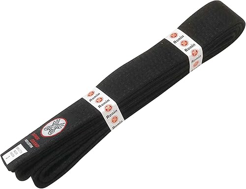 Ronin Brand Cinturón de rango de color sólido para uniforme de artes marciales - Wht, amarillo, verde, org, azul, pur, rojo, marrón y negro Negro