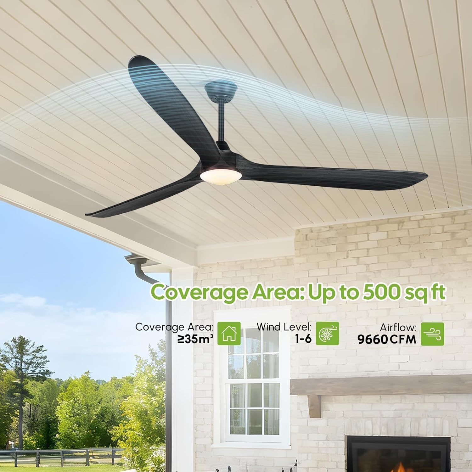 82 In Large Outdoor Ceiling Fan with Lights, Smart Ceiling Fan with Remote/APP/Alexa Control,3 Downrods, Farmhouse 3 Blade Wood Propeller DC Ceiling Fan for Porch Shop Garage Patios