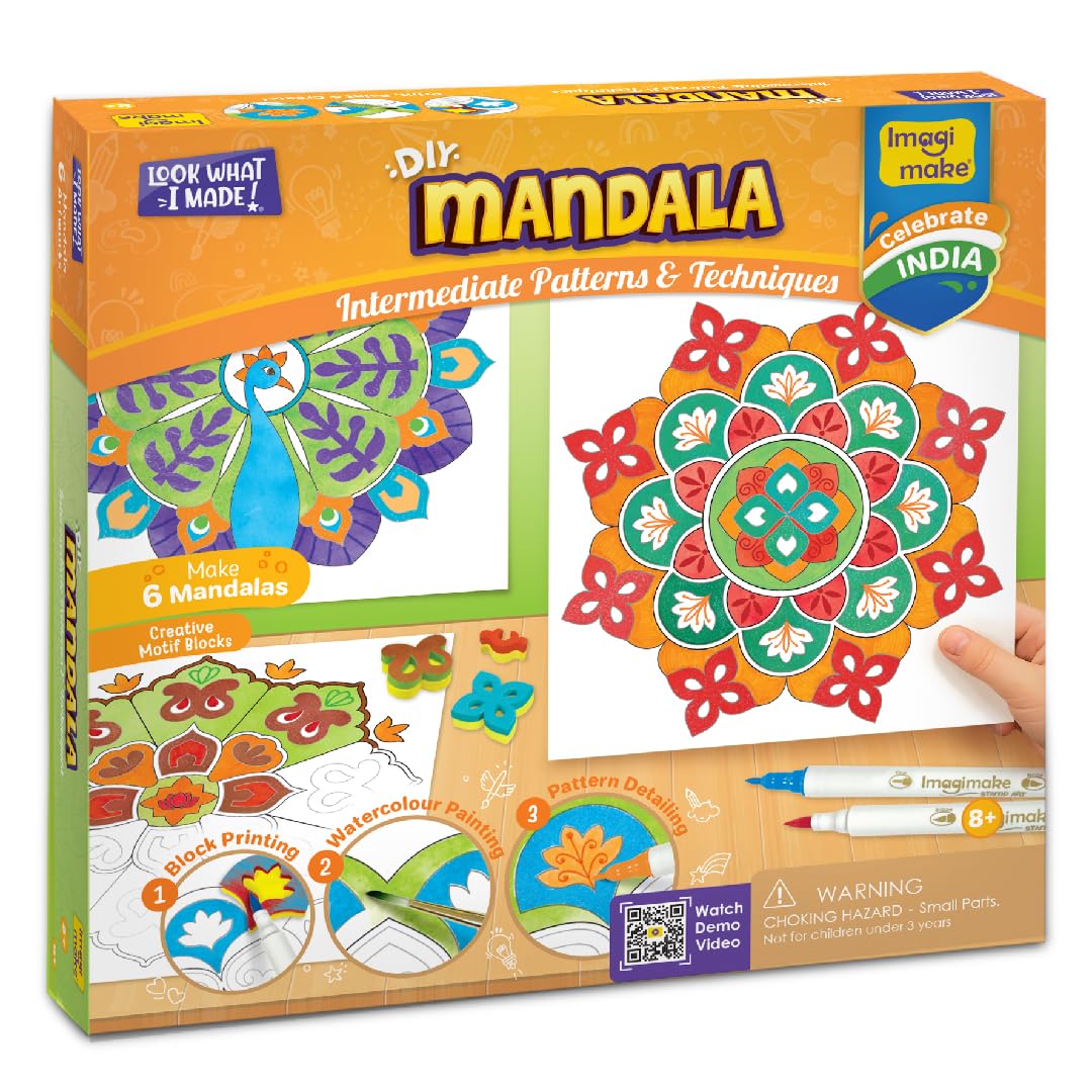 Imagimake DIY Mandala Art Kit for Girls 9-12 | Coloring & Painting Art Kit Set with Water Brush Pen & Stamps | Crafts & Gifts for Kids Age 10-12 4