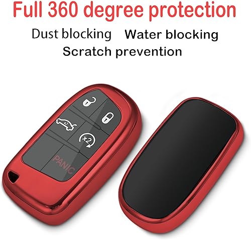 Miniatura 3 de Kirsnda Funda para llavero Jeep, con llavero para Grand Cherokee Renegade Chrysler 200 300 Dodge Durango Challenger Journey Dart Fiat Smart Remote,