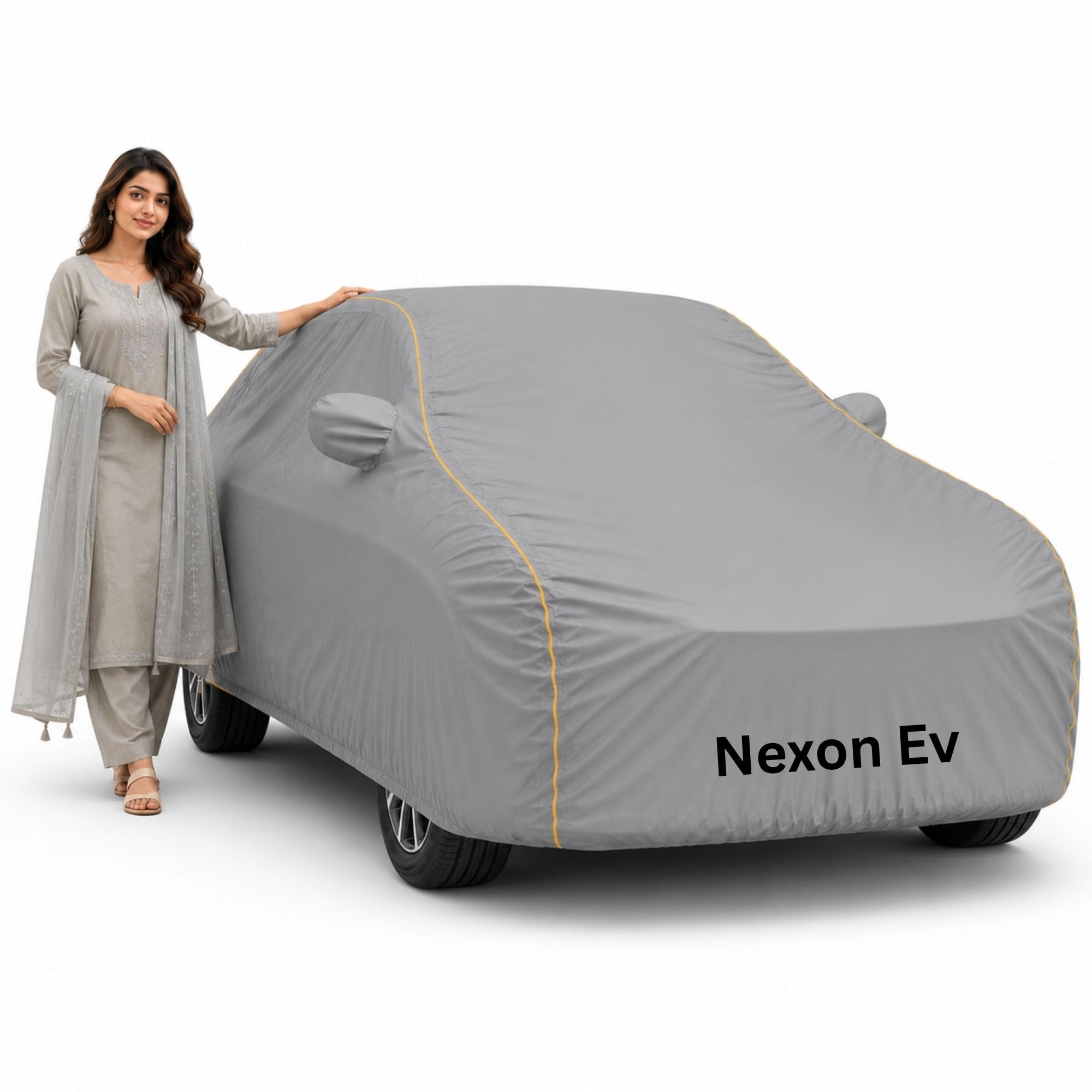 Nexon Ev Heavy Duty Car Cover Waterproof | 6-Layer Full Body Protection with Soft Cotton Inner Lining | UV, Rain, Heat, Dust & Scratch Resistant | Custom Fit with Mirror Pockets | Grey-image-36